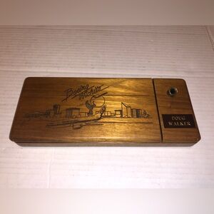 Engraved Boeing 737 Wichita Skyline Wooden Desk Top Pen, Pencil Holder